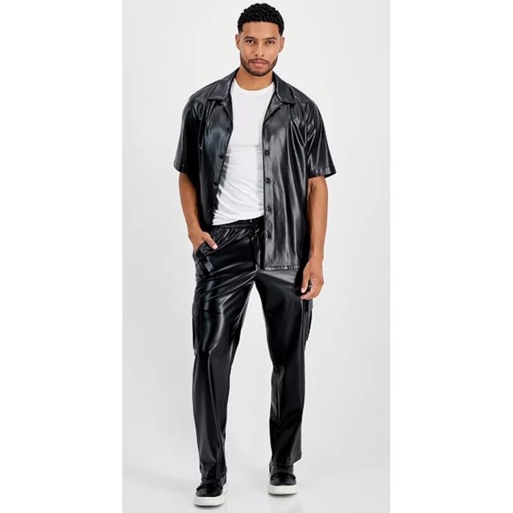 INC International Concepts Other - INC‎ International Concepts Mens Jax Reg Fit Button Faux Leather Camp Shirt MED